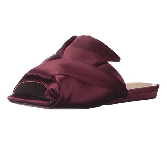 Charles David Burgundy Satin Wrap Knot Open Toe Slide Flats - Picture 1 of 14